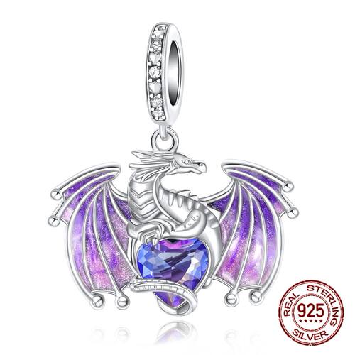 925 Sterling Silver Purple Dragon Flying Dragon Pendant Char