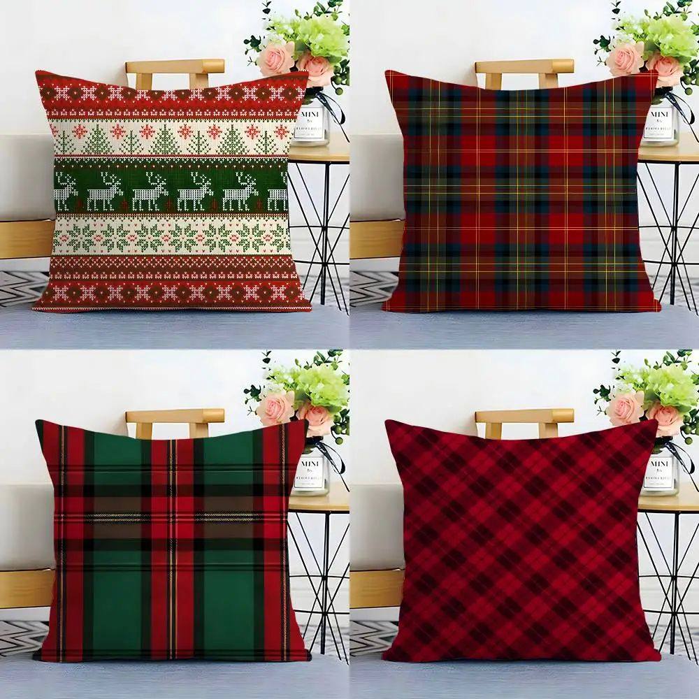 Christmas Plaid Pillow Case Sofa Living Room Bedroom Double-