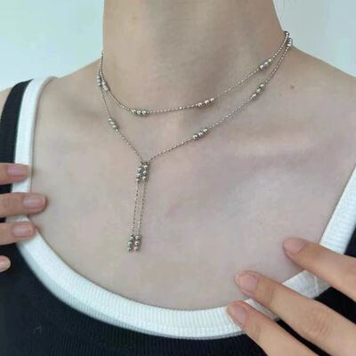 Double Layered Silver Color Bead Necklace Simple Thin Chain