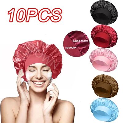 New Women's Satin Solid Wide-brimmed Sleeping Hat Unisex Hea