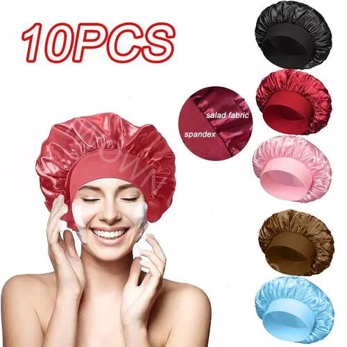 New Women's Satin Solid Wide-brimmed Sleeping Hat Unisex Hea