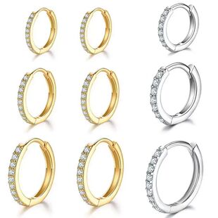 925 Sterling Silver Gold Plated Small Zirconia Huggie Hoop E