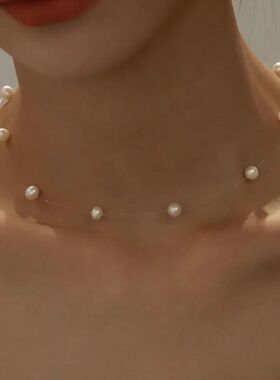 New Beads Neck Chain Kpop Pearl Choker Necklace Invisible Tr