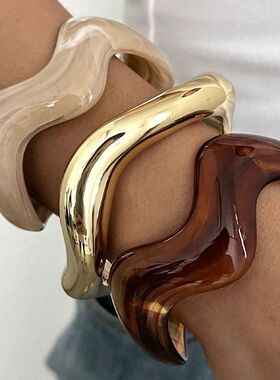 3Pcs Irregular Wavy Cuff Bangle Set For Women Resin Chunky W