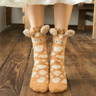 Qisin Christmas socks Winter warm coral fleece socks female