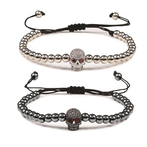 Charm Skull Head Copper Beads Bracelets Handmade Pave CZ Ske
