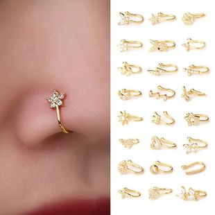 1PC Zircon Fake Nose Rings Non Piercing Clip On Nose Ring U-