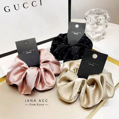 WomenSilk Scrunchie With Rhinestones Elastic Satin Hair Band