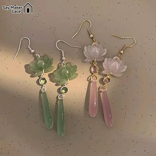 1Pair Chinese Style Lotus Pendant Tassel Earrings For Women
