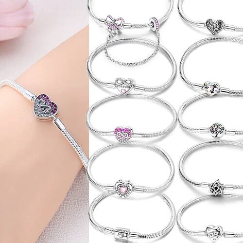 Original  Sterling Silver Charm Bracelets Heart Clip Bead Sn