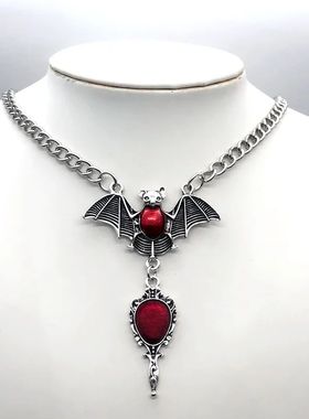 Gothic Hip Hop Y2k Jewelry Bat Cross Pendant Necklaces Vinta
