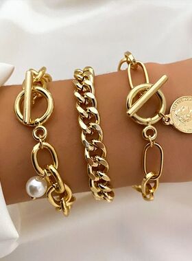 Punk Metal LadyThick Chain Link Bracelets Bangles for Women