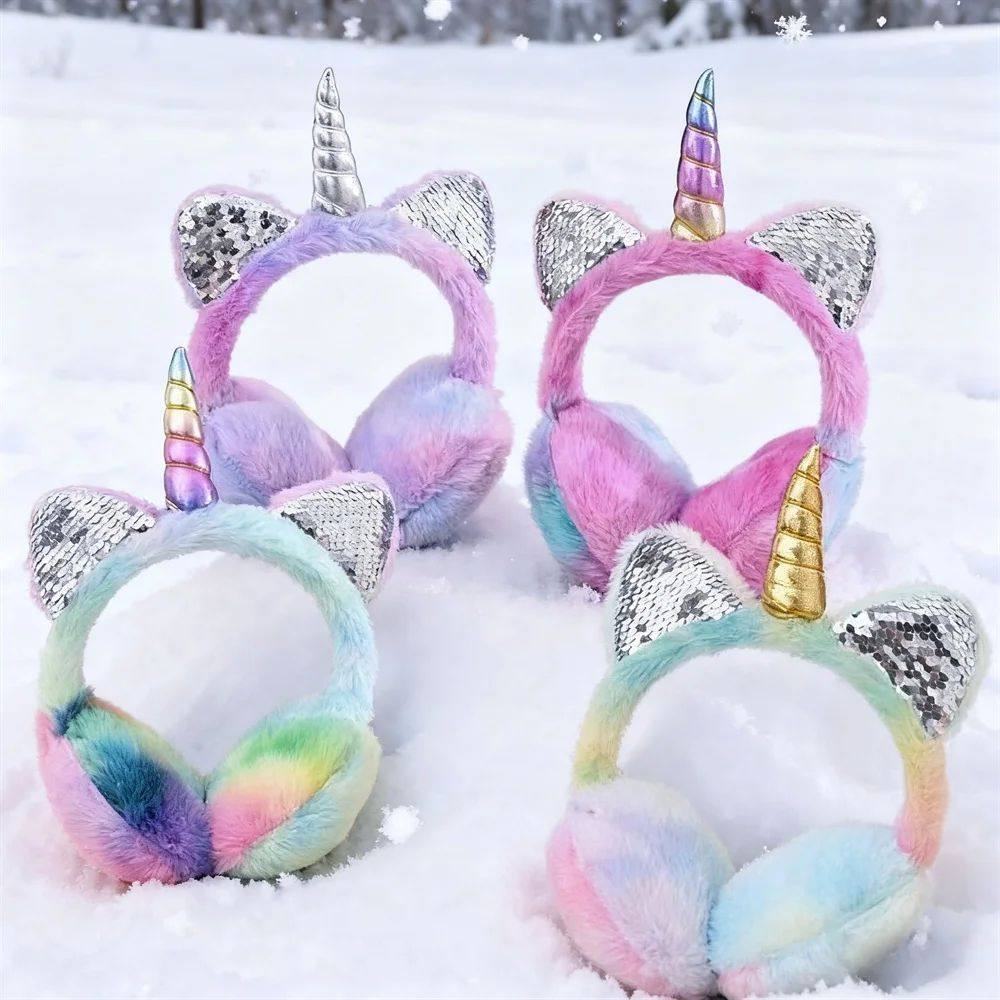 Autumn and Winter Soft Plush Warm Unicorn Earmuffs, Tie Dye