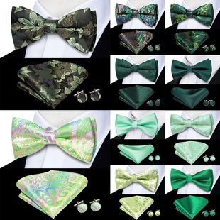 Mens Cuf Grass Hankerchief Tie Bow Silk Green Teal Mint Sage