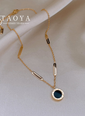 Classic Stainless Steel Roman Digital Wafer Pendant Necklace