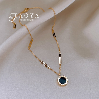 Classic Stainless Steel Roman Digital Wafer Pendant Necklace