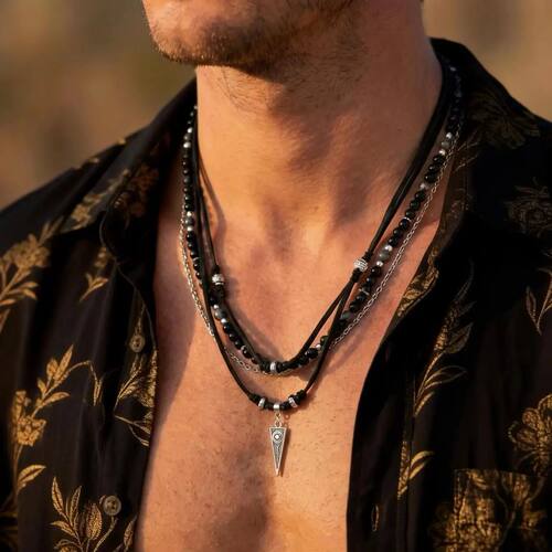 Rock Punk Layering Necklace for Men,Casual Multi Layer Black