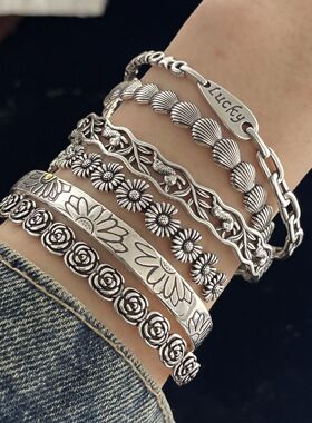 100% Solid 925 Sterling Silver Retro Bracelet for Women Men
