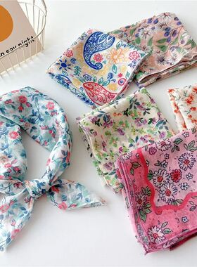 Bandana Cotton Head Scarf For Women Small  Floral Print Hand