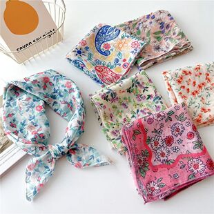 Bandana Cotton Head Scarf For Women Small  Floral Print Hand