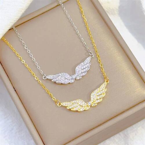 Fashion Retro Light Luxury White Jewelry Angel Wings Necklac