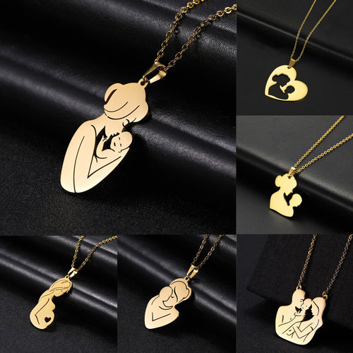 Rinhoo Mom Dad Baby Pendant Mother Day Necklace Stainless St