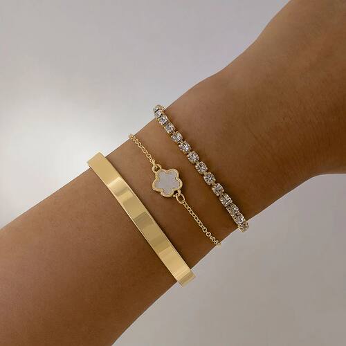 3Pcs/ Set Bohemia Minimalism Metal Rhinestone Chain Bracelet