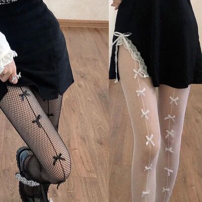 Women Sexy Mesh Fishnet Tights Stockings Pantyhose Bows Tran