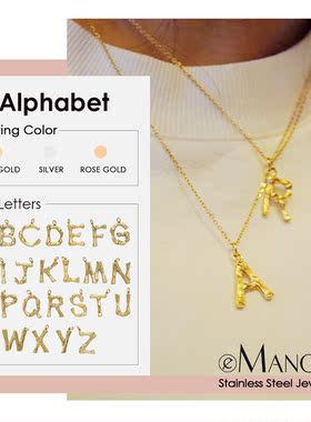 eManco Stainless Steel Pendant Initial Letter Necklace Women
