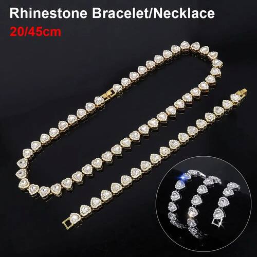 1Pcs 20/45cm Heart-shaped Chain Bracelet Necklace Shiny Hear