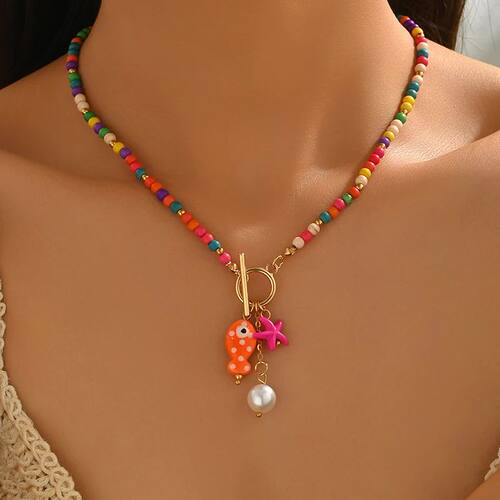 Bohemia Colorful Ceramic Fish Pendant Necklace for Women Han