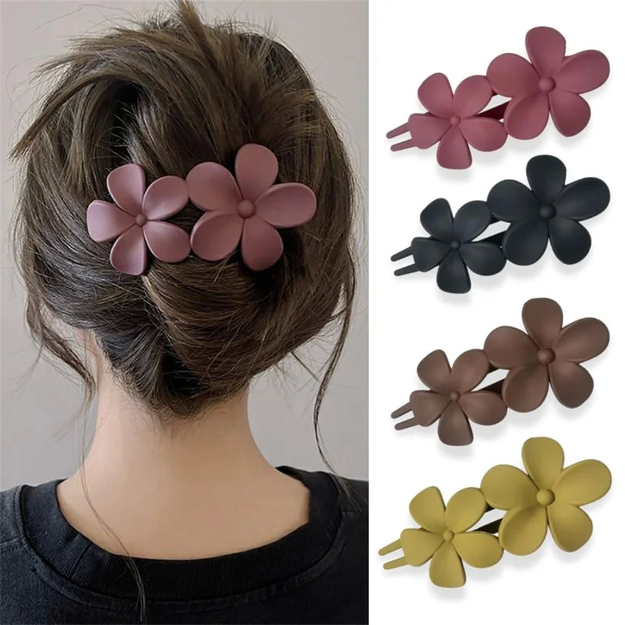 4Pcs flower Hair Clips Matte French Hair Barrette Black Flor