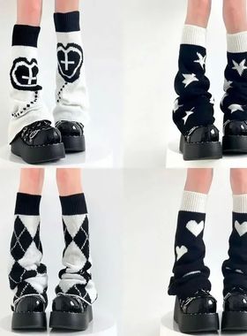 Y2K Punk Knitted Leg Warmers Star Gothic Cross Women Heart T