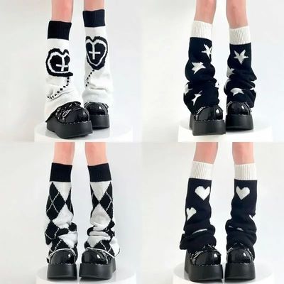 Y2K Punk Knitted Leg Warmers Star Gothic Cross Women Heart T