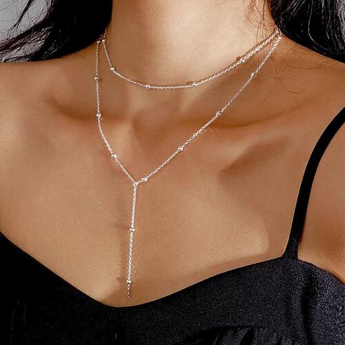 New Trendy 925 Sterling Silver Double Layer Bead Necklace Lo