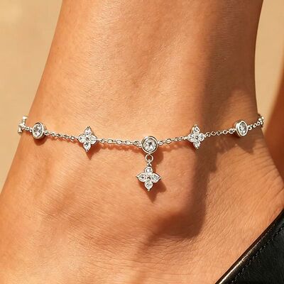 925 Sterling Silver Clover Design Ankle Bracelet for Women D