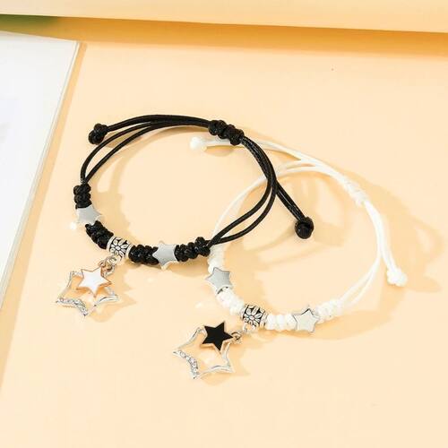 2PCS Couple Star Pendant Bracelets for Women Girls Black Whi