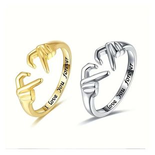 Alloy Couple Ring Creative Gesture Open Ring Engraved I Love