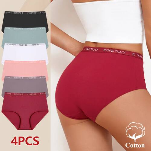 4Pcs S-XXL Cotton High Waist Underpants Women's Seamless Hig
