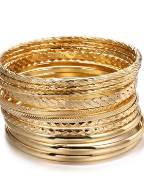 12pcs Punk Curb Cuban Chain Bracelets Set for Women Miami Bo