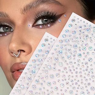 1/2 Packs Round Rhinestone Face Jewels Stickers 3D Multicolo
