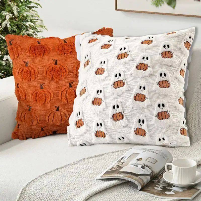 Ghost Pumpkin Plush Faux Fur Pillow Covers Soft Halloween De