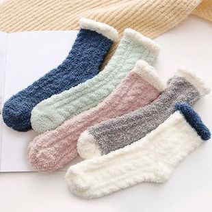5 Pairs Thickened Coral Fleece Socks for Women Medium Sleeve