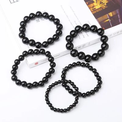 Black Obsidian Beads Bracelet Women Men Elastic Imitation Ob