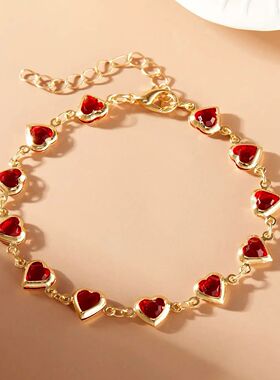 Elegant Red Crystal Zircon Metal Chain Bracelets for Women C