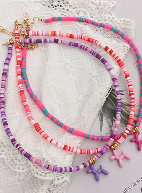 KoreanDog Design Necklace Trendy Colorful Polymer Clay Beads