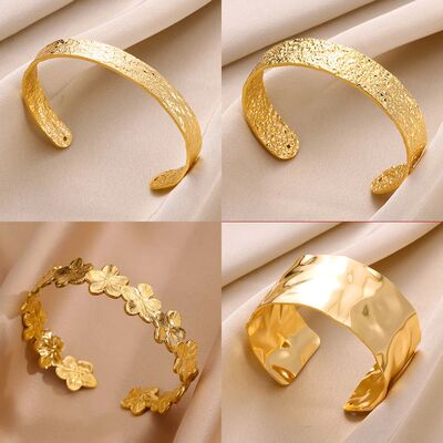 Stainless Steel Wide Bangles for Women Luxury Gold Color Chu