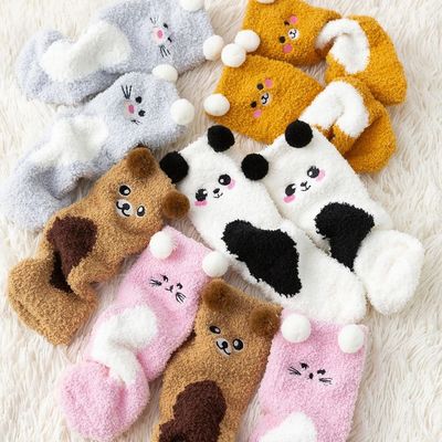 Women Cute Cartoon Animal Fuzzy Socks Winter Warm Fleece Kaw