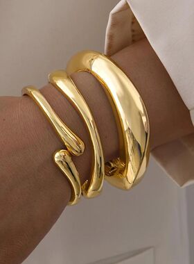 Gold Color Minimalist Chunky Bracelets For WomenElegant Wate