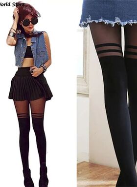 Black Women Temptation Sheer Mock Suspender Tights Cat Panty